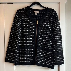 Banana Republic Black and White Merino Wool Full Zip Cardigan